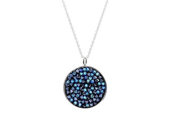 Bermuda Blue Pendant Necklace • Sparkly Round Blue Necklace • Swarovski Crystal Necklace • Stainless Steel • Cluster Necklace • Handmade