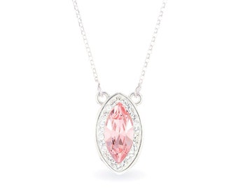 Swarovski Light Pink Necklace • Sterling Silver • Sparkly Marquise Necklace • Swarovski Necklace • Handmade Gift for Women