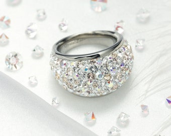 Sparkling Crystal Statement Ring created with Swarovski® Crystals • Handmade in 316L Stainless Steel