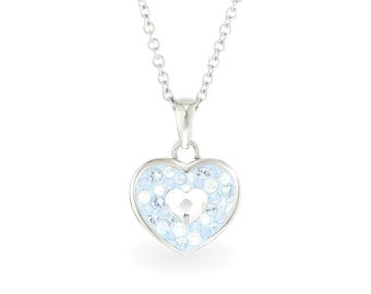 Collana in argento sterling 925 lucido e brillante con ciondolo a forma di cuore in cristallo blu - Italia