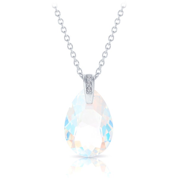 Swarovski Funkelnde Kristall Tropfen Halskette für Frauen • 925 Sterling Silber Halskette • Geometrische Tropfen Halskette • Handgefertigtes Geschenk für Sie