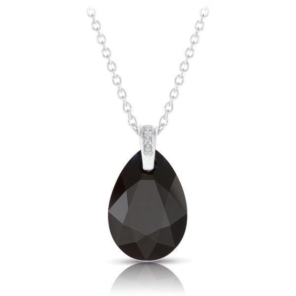 Swarovski Black Teardrop Necklace for Women • 925 Sterling Silver Necklace • Geometric Crystal Tear Drop Necklace • Handmade Gift for Her