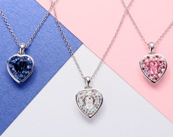Valentines Day Gift • Unique Crystal Heart Pendant • Swarovski Necklace • Sparkly Crystal Heart Necklace • Sterling Silver • Handmade