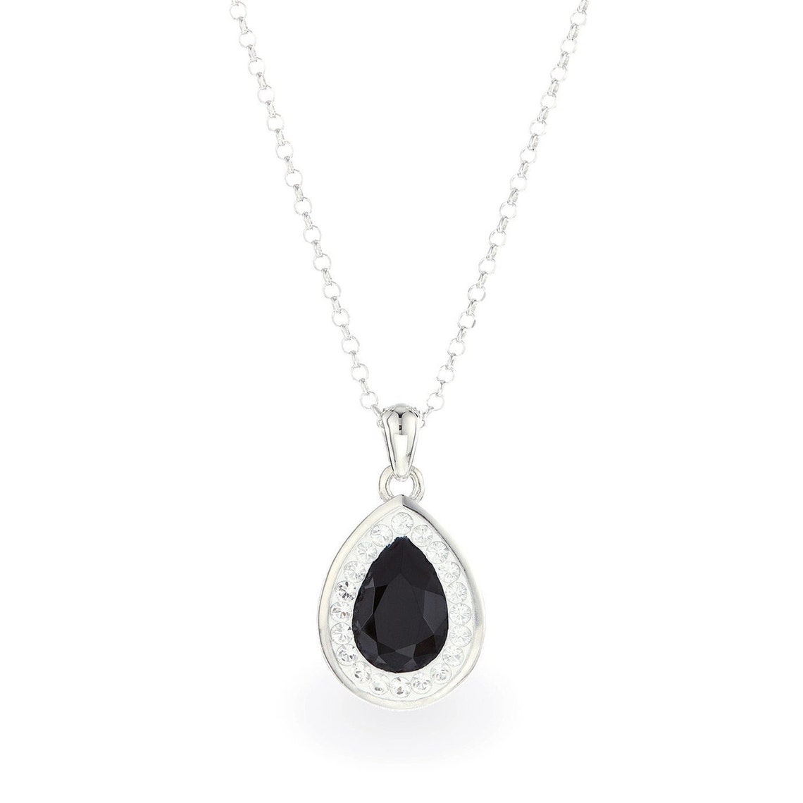 Black Teardrop Necklace Swarovski Necklace Sterling Silver - Etsy