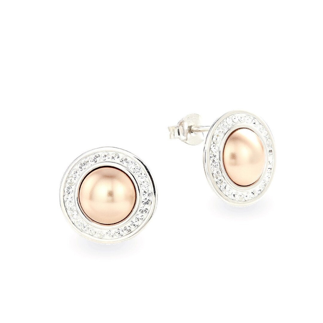 Golden Pearl Stud Earrings Sterling Silver Pearl Earrings Round Pearl ...