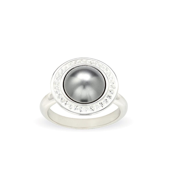 Dark Gray Pearl Ring • 925 Silver Pearl Ring • Single Pearl Ring • Swarovski Pearl Ring for Women • Round Ring • Geometric Ring • Handmade