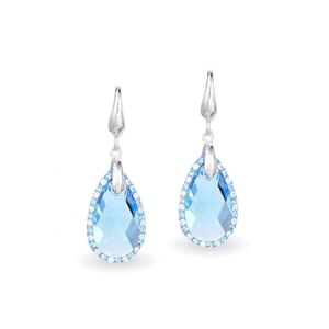 Aquamarine Earrings Sterling Silver • Teardrop Earrings • Light Blue Earrings • Pear Shaped Earrings • Crystal Tear Drop Earrings • Handmade