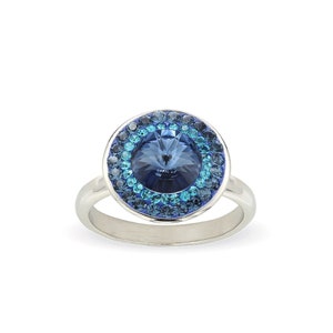 Montana Blue Ring for Women • Sparkly Blue Crystal Ring • Silver Round Ring • Cocktail Ring • Handmade • Gift for Women