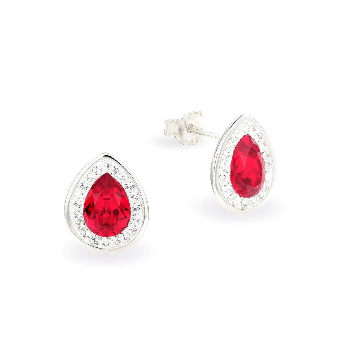 925 Sterling SLV Circular Drop Earrings with Red Stone Accent main image 0