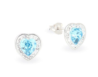 Details about / .925 Sterling Silver 6 MM Heart-shaped Light Blue CZ Post Stud Earrings MSRP $67
