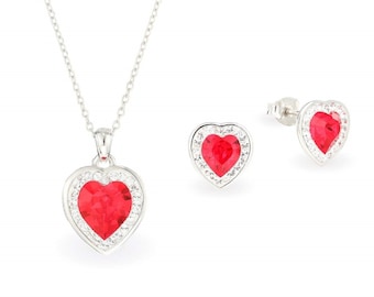 Swarovski Crystal Heart Necklace & Heart Earrings • Plata de ley • Conjunto de joyas Swarovski • Hecho a mano • Regalo de San Valentín para ella