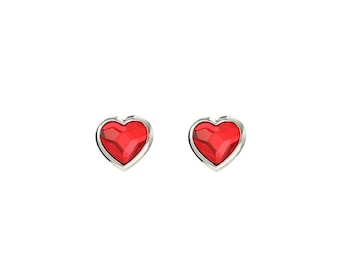 Red Heart Earrings • Red Crystal Heart Earrings • Red Heart Stud Earrings • Heart Shaped Earrings • Surgical Steel Earrings Studs