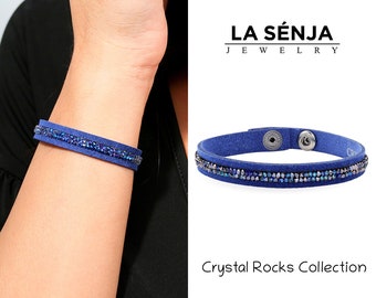 Swarovski Crystal Bracelet • Sparkly Blue Bracelet for Women • Adjustable Single Wrap Bracelet • Multistone Bracelet • Handmade Jewelry