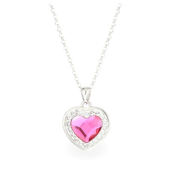 Pink Fuchsia Crystal Heart Necklace Sterling Silver Pink Fuchsia Crystal Heart Necklace Sterling Silver