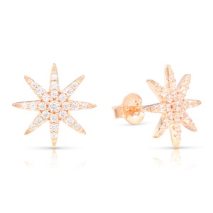 Rose Gold Star Stud Earrings • Gold Star Earrings Studs • Sparkly CZ Crystal Star Studs • Gold Star Studs • Handmade