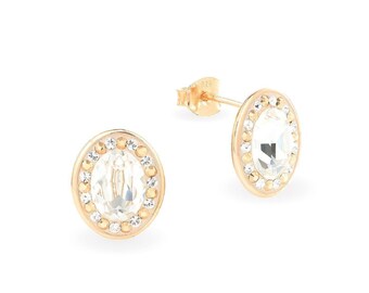 Rose Gold Earrings • Oval Earrings • Swarovski Earrings • Sparkly Clear Crystal Earings • Geometric Stud Earrings • Handmade
