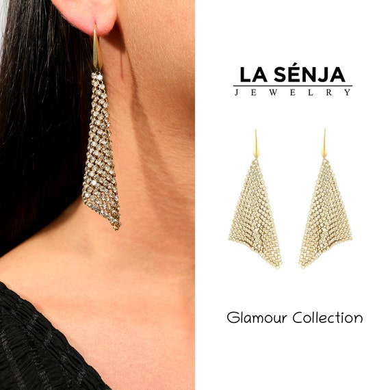 Swarovski gold mesh best sale earrings