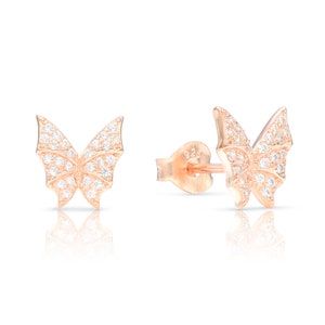 Rose Gold Butterfly Earrings • Butterfly Studs • Sparkly CZ Earrings • Butterfly Jewelry • Hypoallergenic Earrings • Gift for Her