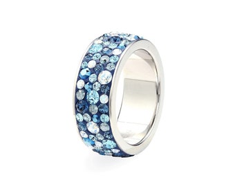 Summer Blue Ring for Women• Sparkly Blue Crystal Ring • Ocean Ring • Sparkly Multi Stone Ring • Handmade Gift for Her