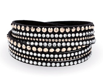Multi Wickelarmband mit glitzernden Rose Gold Kristallen • Doppelt gewickeltes Armband • Mehrstrangiges Armband • Slake Armband • Handgefertigt
