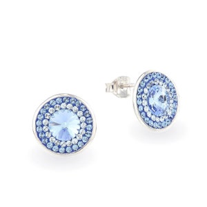 Blauer Saphir Ohrstecker • Saphir Ohrringe Sterling Silber • Runde Blaue Ohrringe • Kristall Ohrstecker
