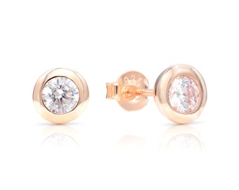 Rose Gold Stud Earrings • CZ Diamond Earrings • Minimalist Earrings • Solitaire Earrings • CZ Studs • Everyday Earrings