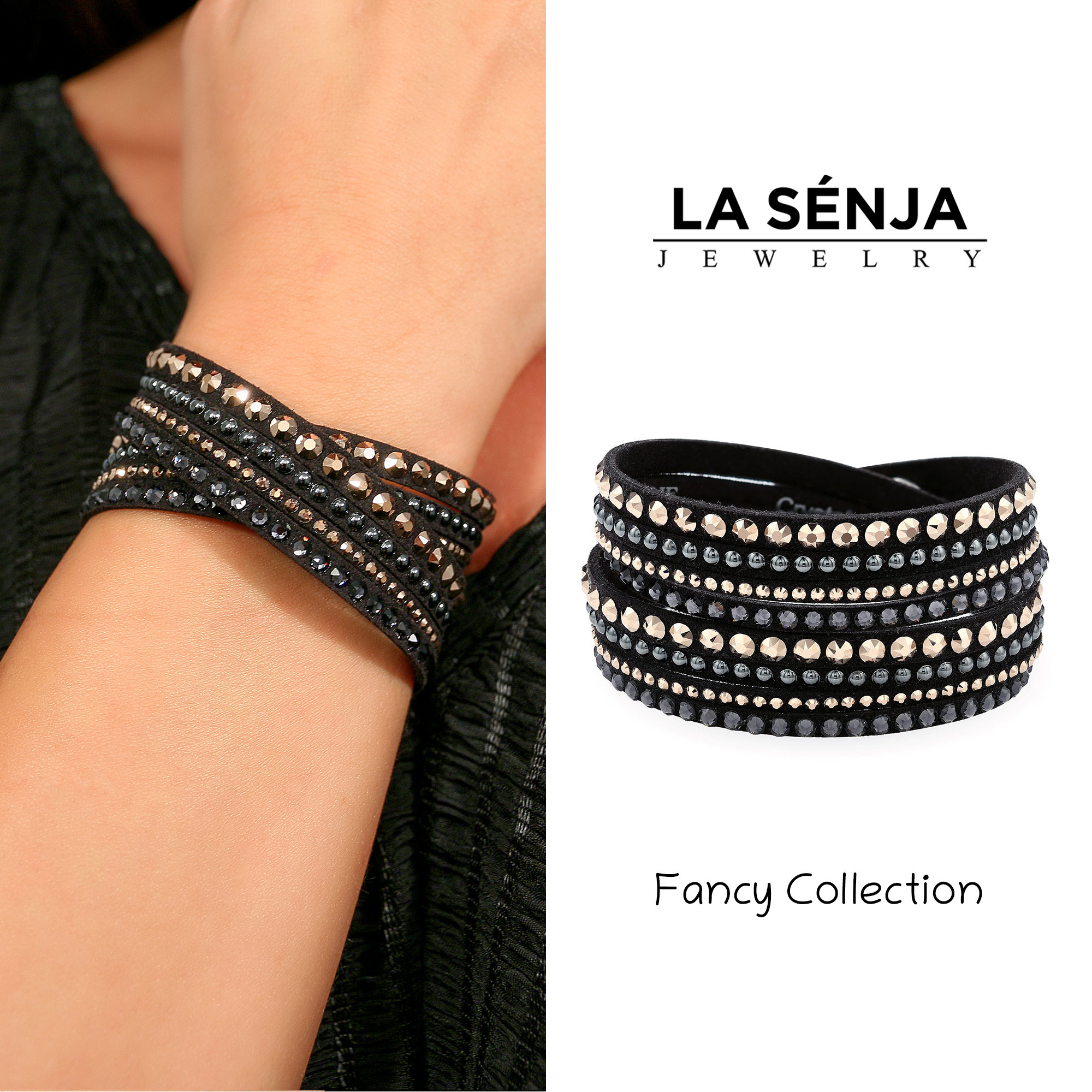 Metallic Petite Crystal Double Wrap Bracelet