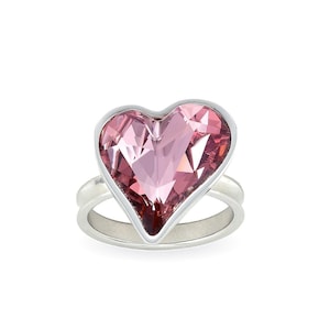 Antique Pink Heart Ring • Big Crystal Heart Shaped Ring • Statement Ring • Cocktail Ring • Handmade Romantic Gift for Women