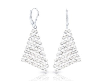 Swarovski Tropfen Dreieck Ohrringe • 925 Sterling Silber Ohrringe • Funkelnd Kristall Mesh Ohrringe • Handgefertigte Glamour Ohrringe