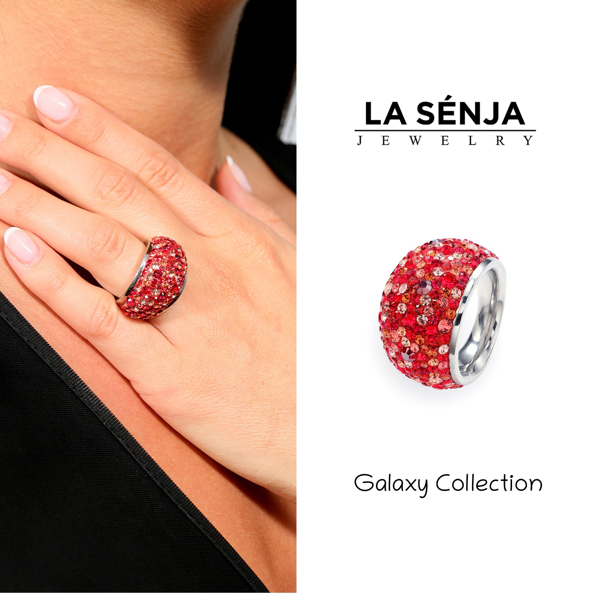 Swarovski Red Ring for Women Sparkly Red Crystal Ring Statement