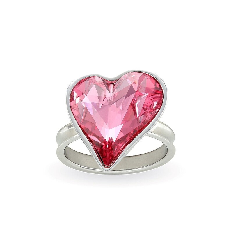 Swarovski Pink Heart Ring Big Sparkly Crystal Heart Shaped Etsy