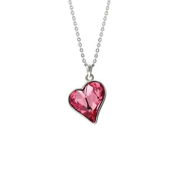 Sparkly Pink Heart Necklace Big Crystal Heart Pendant Etsy
