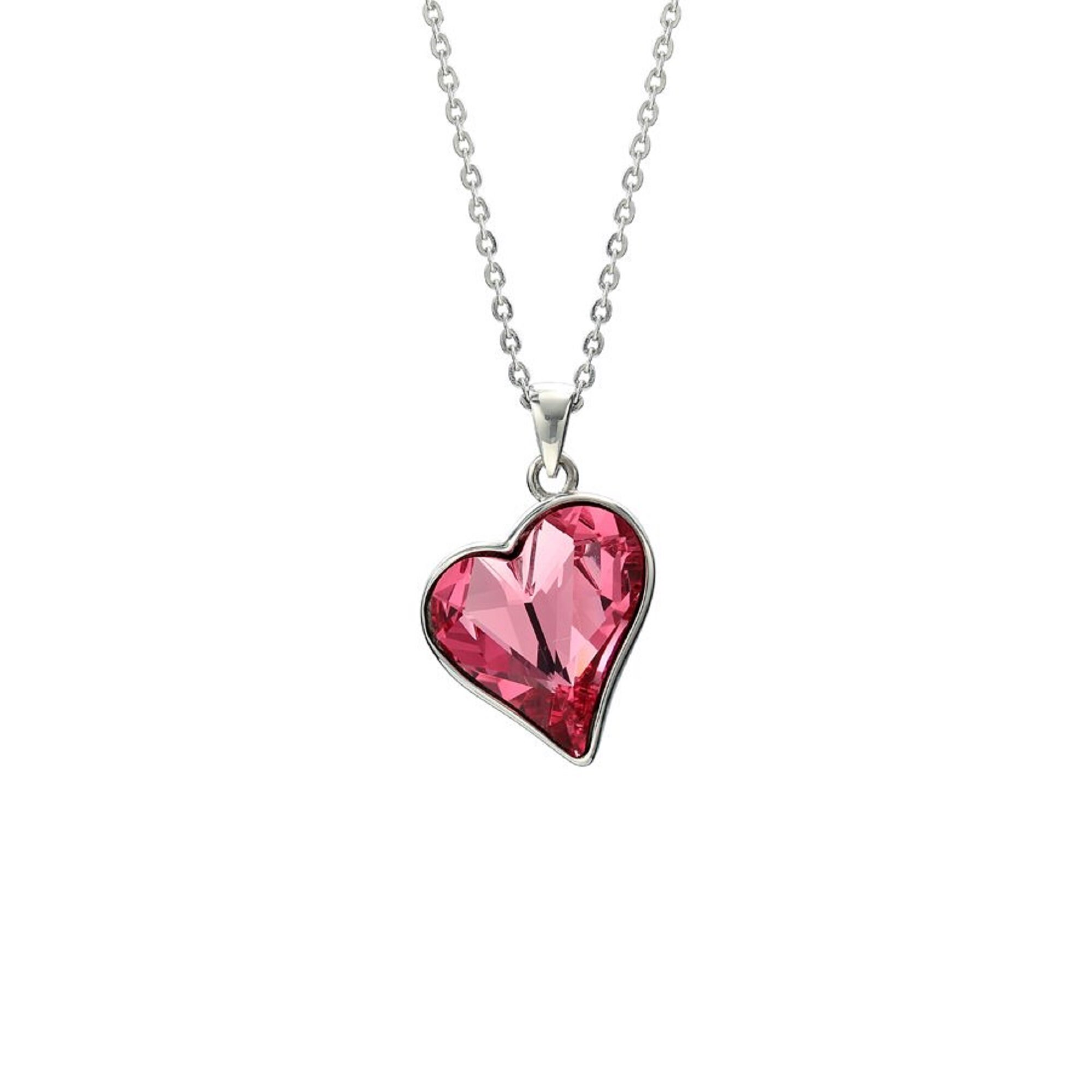 Macys Pink Swarovski Crystal Heart Pendant Necklace Sterling Silver 18