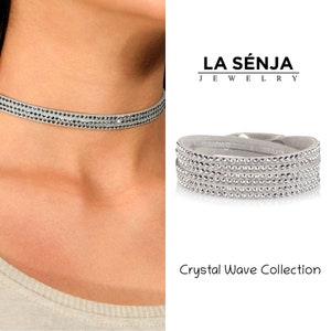 Crystal Choker Necklace for Women • Dainty Choker Necklace • Adjustable Light Gray Choker Necklace • Multi Wrap Bracelet