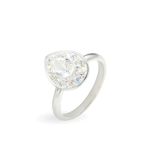 Crystal Teardrop Ring • Pear Shaped Silver Ring • Clear Stone Ring • Pear Shaped Ring • Tear Drop Ring • Rain Drop Ring • Handmade