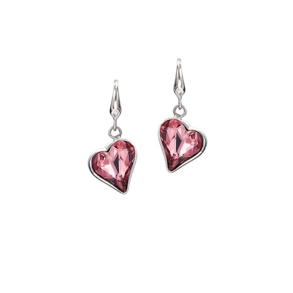 Buy Scarlet Austrian Crystal Heart Earrings W/ Sterling Silver Heart Shaped  Bails With Cubic Zirconia Accents, Holiday Earrings, Prom Earrings Online  in India - Etsy