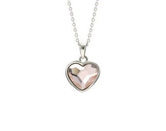 Pink Heart Necklace • Small Heart Pendant • Sparkly Crystal Pink Heart Pendant • Swarovski Necklace • Stainless Steel • Gift for Her