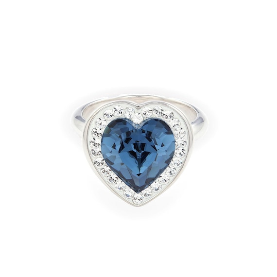 Swarovski Blue Heart Ring Sterling Silver Heart Ring Sparkly