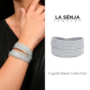 Swarovski Light Gray Slake Bracelet • Multi Wrap Bracelet • Adjustable Wrap Around Bracelet • Sparkly Crystal Multistrand Bracelet