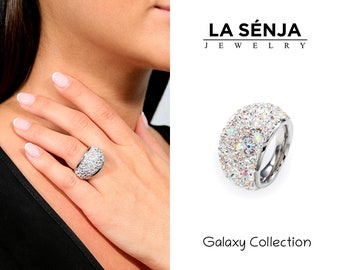 Wide Crystal Band Ring embellished with Swarovski® Crystals • 220+ Crystals • 316L Stainless Steel