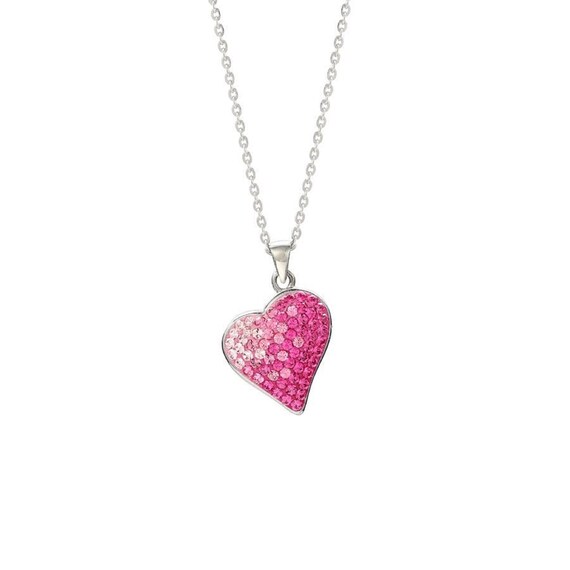 American Designs 925 Sterling Silver Pink Sapphire Swarovski Crystal Heart  Pendant with Cubic Zirconia Halo, 18