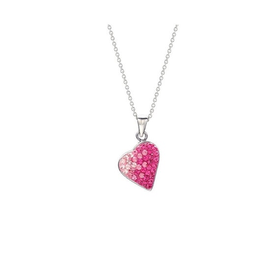 Pink Rhodium Plated Swarovski Crystal Heart Shaped Necklace PIU21708-A