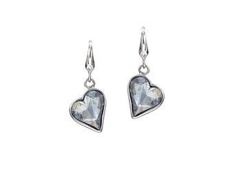 Light Blue Heart Earrings • Heart Drop Earrings • Swarovski Crystal Heart Dangle Earrings • Heart Shaped Earring • Handmade Romantic Gift