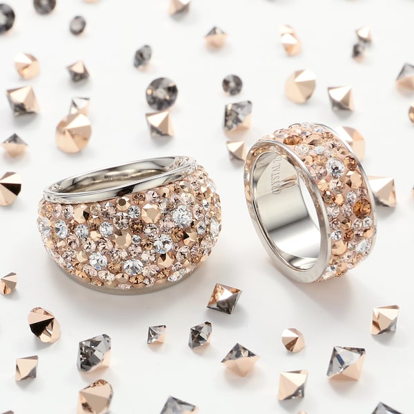 Swarovski Crystal Rose Gold Ring • Sparkly Multi Stone Ring • 316L Stainless Steel Ring for Women • Swarovski Ring • Handmade Jewelry
