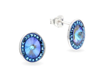 Swarovski Blue Stud Earrings • Oval Earrings • Blue Crystal Earrings • Swarovski Earrings • Blue Earrings • Handmade Gift for Women