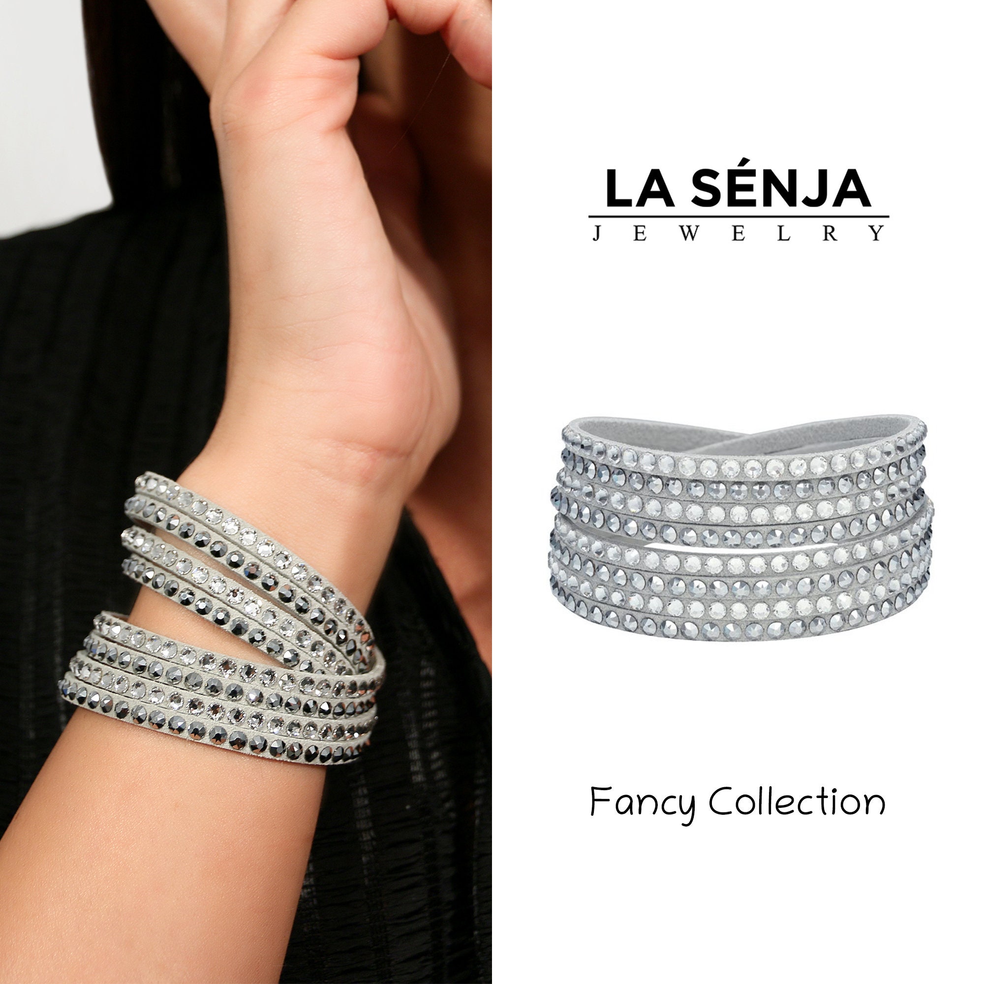 Swarovski Gray Slake DLX Studded Wrap Bracelet Swarovski Light Gray Slake Bracelet • Multi Wrap Bracelet  main image 2