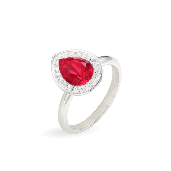 Swarovski Siam Red Teardrop Ring for Women Pear Shaped Silver Ring