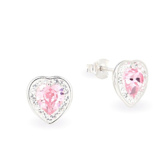 Topaz Birthstone Heart Swarovski Crystal Stud Earrings (c130) -  SkullJewelry.com