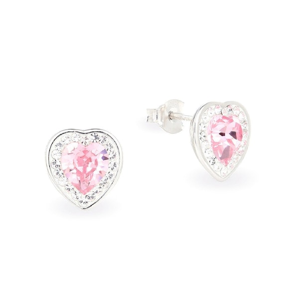 Topaz Birthstone Heart Swarovski Crystal Stud Earrings (c130) -  SkullJewelry.com