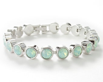Green Opal Bracelet • Swarovski Bracelet • Stainless Steel Bracelet • Sparkly Touchstone bracelet • Handmade Gift for Her
